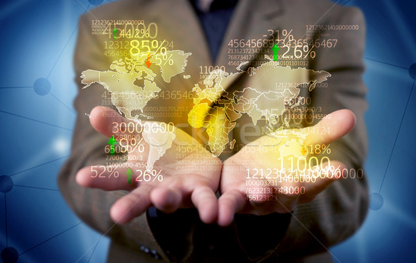 Business person holding earth statistics map Stock photo © ra2studio