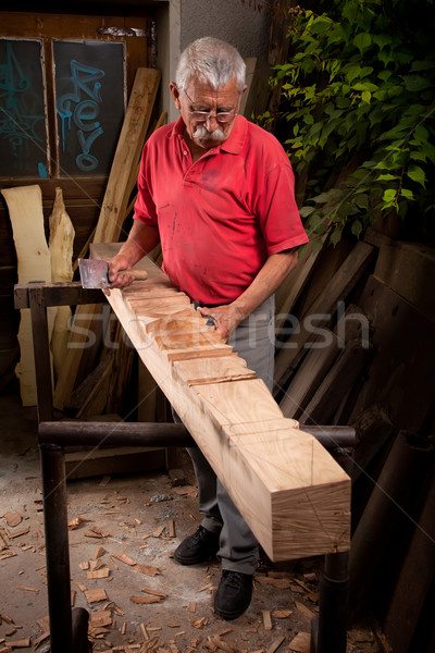 Dolgozik véső öreg kéz fa építkezés Stock fotó © ra2studio
