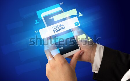 Stockfoto: Jonge · zakenvrouw · naar · moderne · tablet · abstract