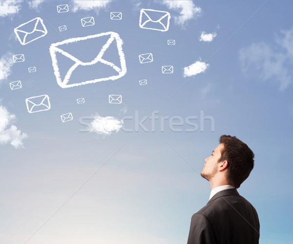 бизнесмен глядя почты символ облака Blue Sky Сток-фото © ra2studio