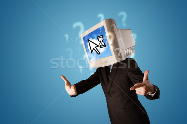 Person with a monitor head and cloud based technology on the scr Stock photo © ra2studio