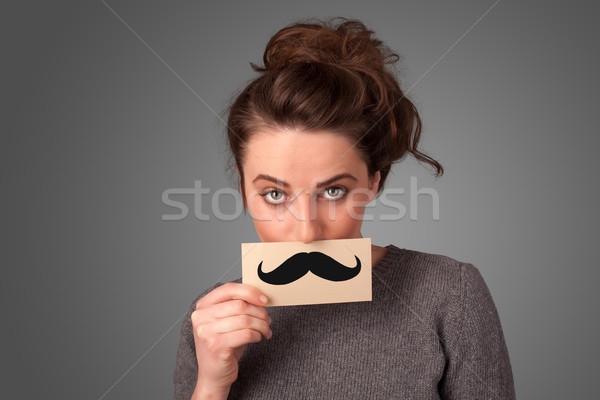 Feliz bonitinho menina papel bigode Foto stock © ra2studio