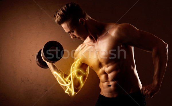 ストックフォト: 筋骨たくましい体 · ビルダー · 重量 · エネルギー · ライト