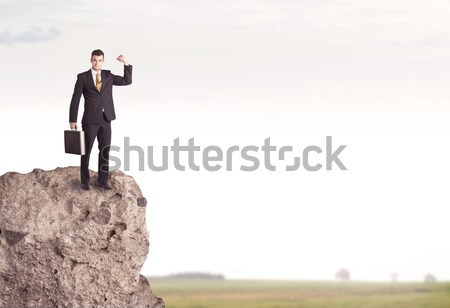 Zakenman rock berg jonge permanente rand Stockfoto © ra2studio