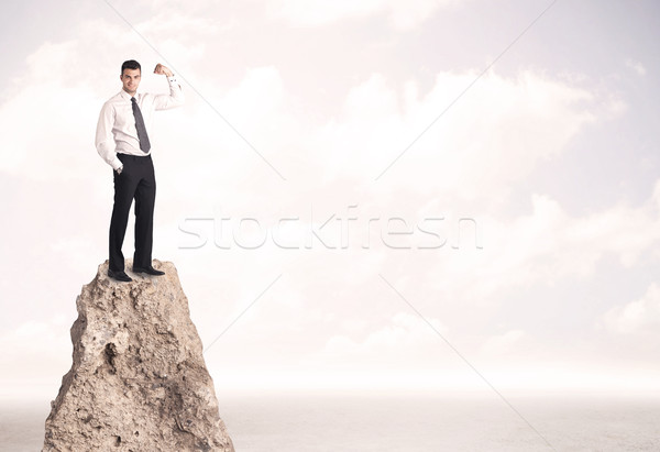 Stock photo: Happy businessman standing on cliff