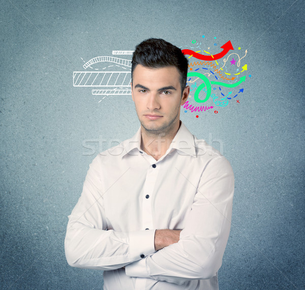 Happy creative business guy with illustration Stock photo © ra2studio