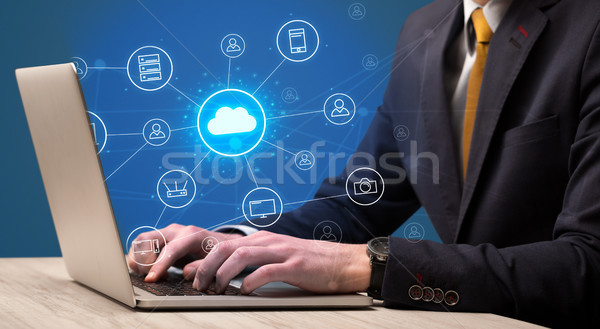 Hand typing with cloud technology system concept Stock photo © ra2studio