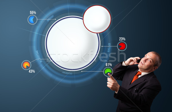 Businessman in suit making phone call and presenting abstract modern pie chart Stock photo © ra2studio