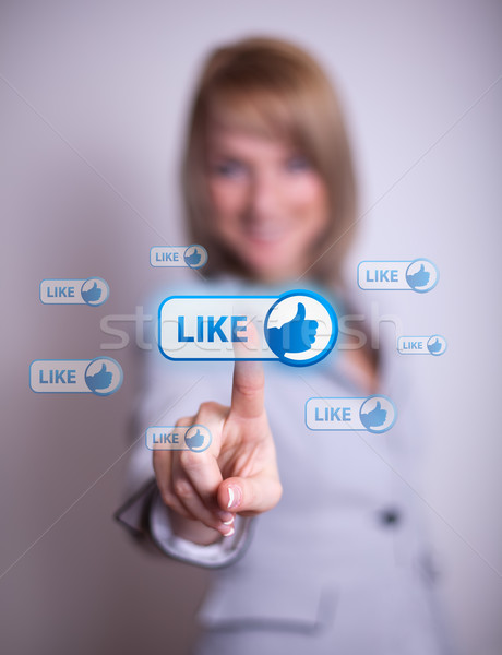 Femme réseau social icône main affaires [[stock_photo]] © ra2studio