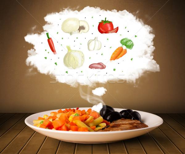 ストックフォト: プレート · 食品 · 野菜 · 材料 · 実例 · 雲