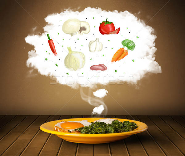 ストックフォト: プレート · 食品 · 野菜 · 材料 · 実例 · 雲