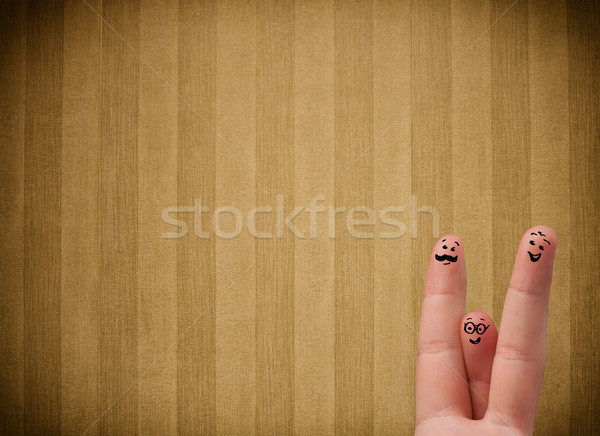 Heureux doigt smileys vintage stripe wallpaper [[stock_photo]] © ra2studio