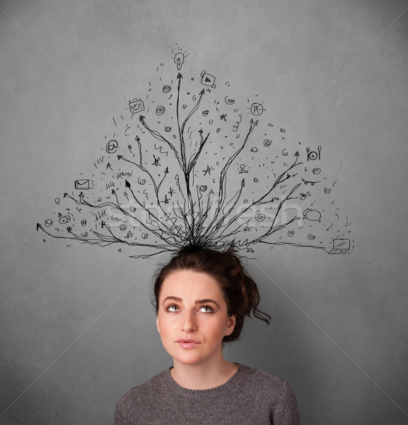 Young woman with tangled lines coming out of her head Stock photo © ra2studio