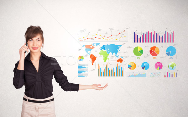 Business woman kolorowy wykresy wykresy koncepcje działalności Zdjęcia stock © ra2studio