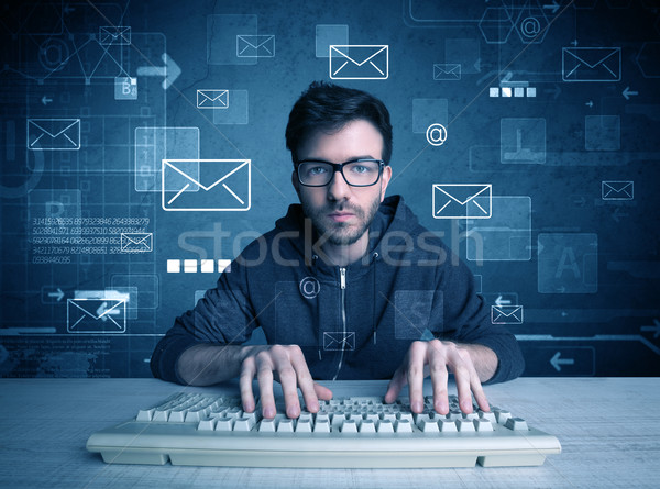 Stock photo: Intruder hacking email passcodes concept