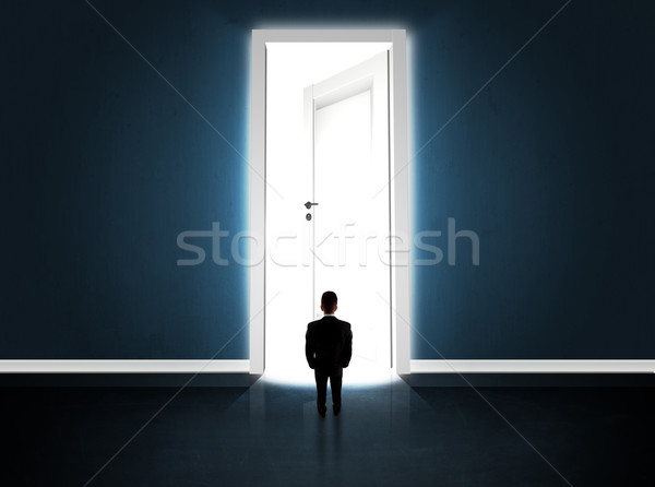 Business man looking at big bright opened door Stock photo © ra2studio