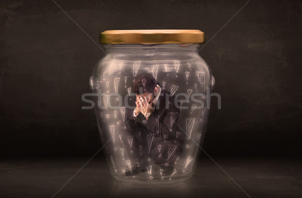 Człowiek biznesu uwięzione jar działalności szkła smutne Zdjęcia stock © ra2studio