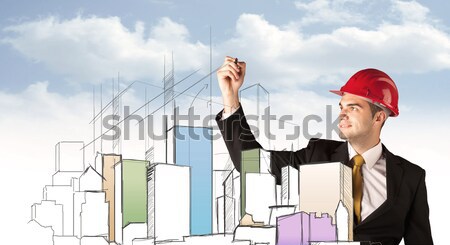 építőmunkás tervez város látnivaló fiatal piros Stock fotó © ra2studio