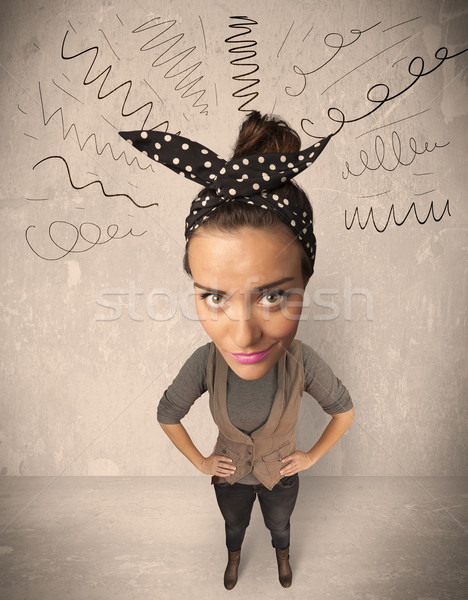 Groß Kopf Person lockig Zeilen funny Stock foto © ra2studio