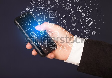 Foto stock: Mano · dibujado · a · mano · los · medios · de · comunicación · iconos