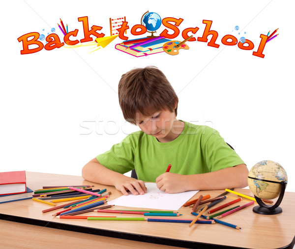 Kid with back to school theme isolated on white Stock photo © ra2studio