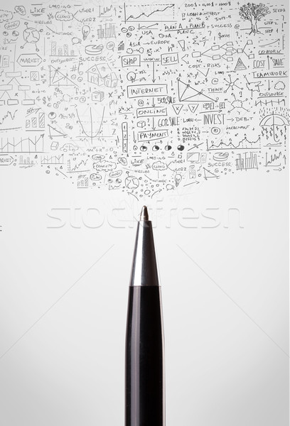 Pen close-up with sketchy diagrams Stock photo © ra2studio