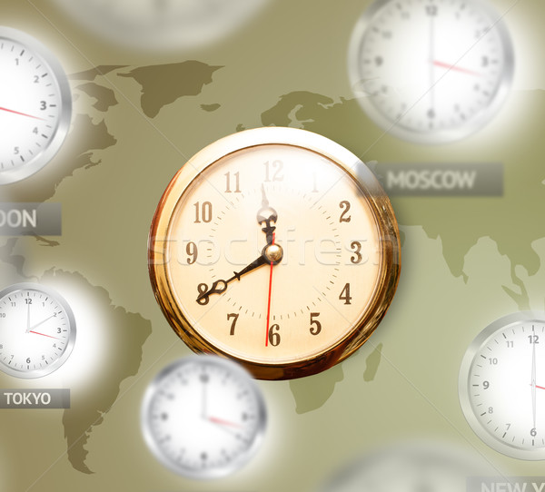 Stock photo: Clocks and time zones over the world concept