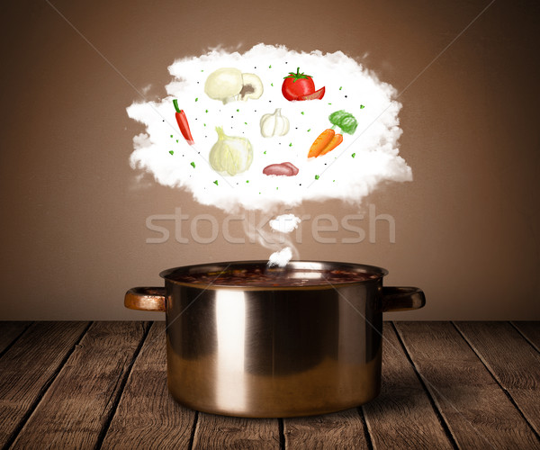 Stock fotó: Zöldségek · pára · felhő · gőz · fölött · lábas