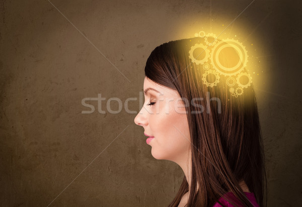 Clever girl thinking with a machine head illustration Stock photo © ra2studio