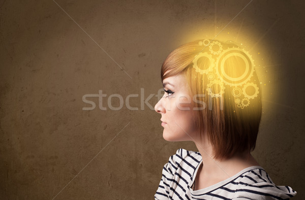 Clever girl thinking with a machine head illustration Stock photo © ra2studio