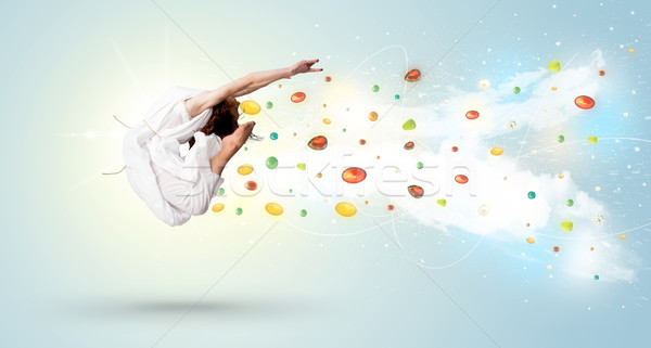 Belle femme sautant coloré fille Photo stock © ra2studio