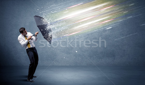 Сток-фото: деловой · человек · свет · зонтик · бизнеса · воды · работу