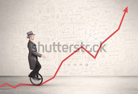 Business parson riding unicycle on an uprising red arrow  Stock photo © ra2studio