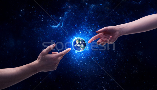 Hände Raum anfassen Planeten Erde männlich Gott Stock foto © ra2studio