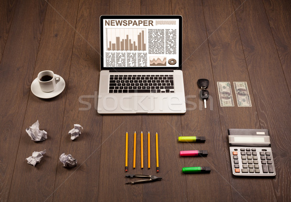 бизнеса ноутбука Фондовый рынок докладе столе Сток-фото © ra2studio
