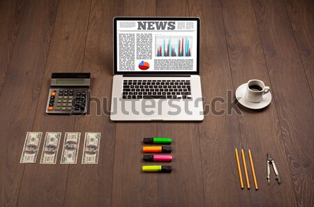 Business table with notebook computer and office accessories Stock photo © ra2studio