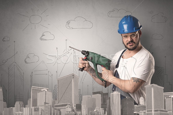 City plan with worker. Stock photo © ra2studio