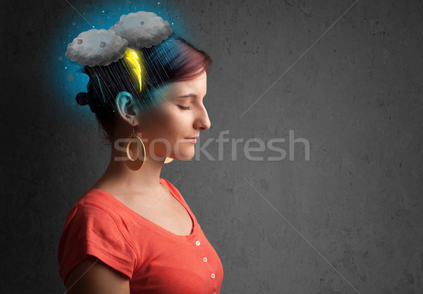Jeune fille orage foudre maux de tête illustration homme [[stock_photo]] © ra2studio