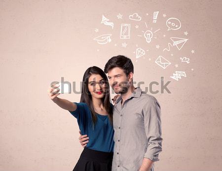 Foto stock: Pareja · toma · pensamientos · ilustrado · amor