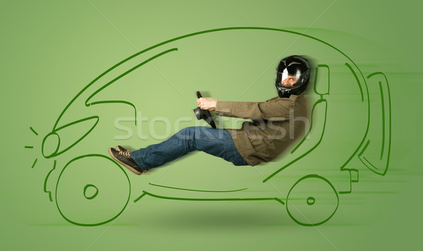 [[stock_photo]]: Homme · eco · électriques · dessinés · à · la · main · voiture · feuille