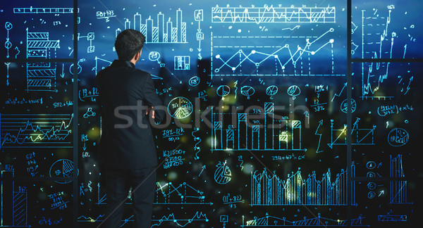 Stock fotó: Rajz · üzletember · statisztika · üzlet · üveg · fal