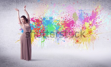 Stockfoto: Moderne · straat · danser · springen · kleurrijk · verf