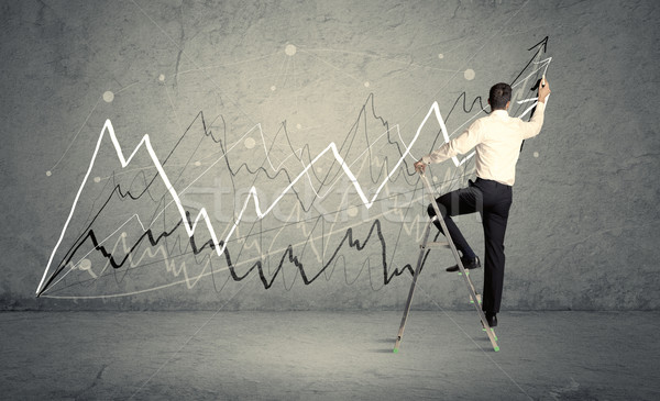 Man on ladder drawing lines Stock photo © ra2studio