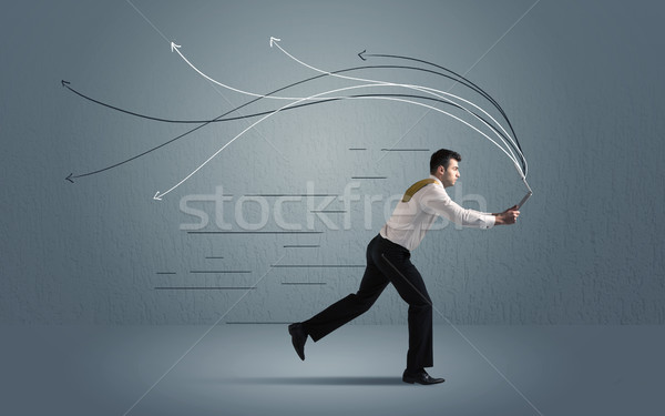 Running businessman with device and hand drawn lines Stock photo © ra2studio