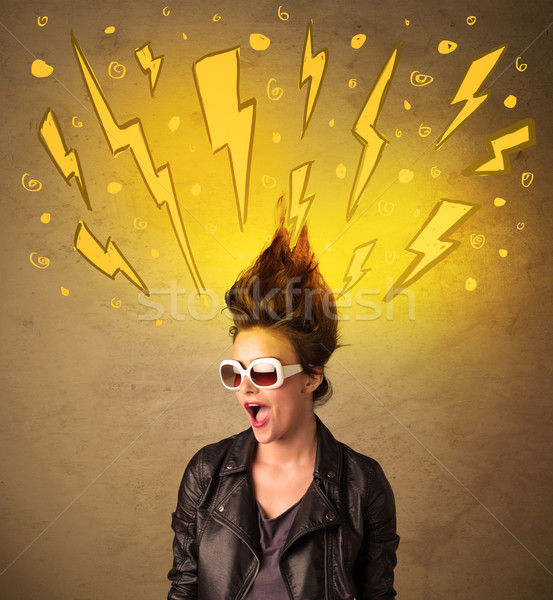 Young woman with hair style and hand drawn lightnings Stock photo © ra2studio