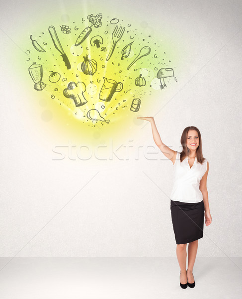 Young girl presenting nutritional cloud with vegetables  Stock photo © ra2studio