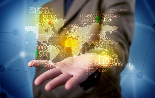 Business person holding earth statistics map Stock photo © ra2studio