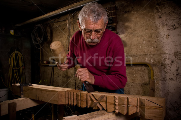 Stock photo: woodcarver work in the workshop 1