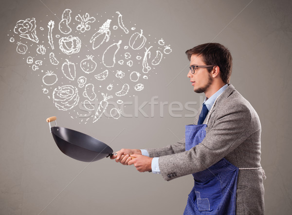 [[stock_photo]]: Séduisant · homme · cuisson · légumes · jeune · homme · nature