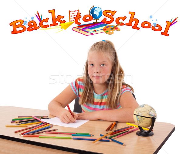 Girl with back to school theme isolated on white Stock photo © ra2studio